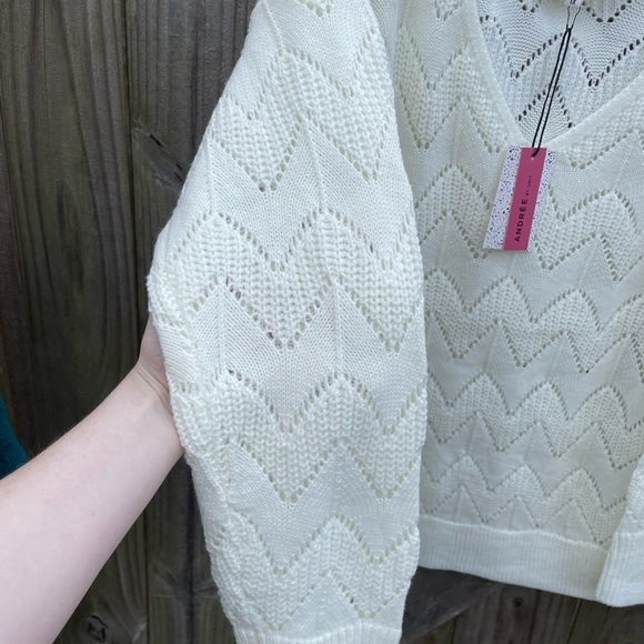 Andree by Unit Francine Boho Open Knit Slouchy Crocheted Sweater - Picture 9 of 14